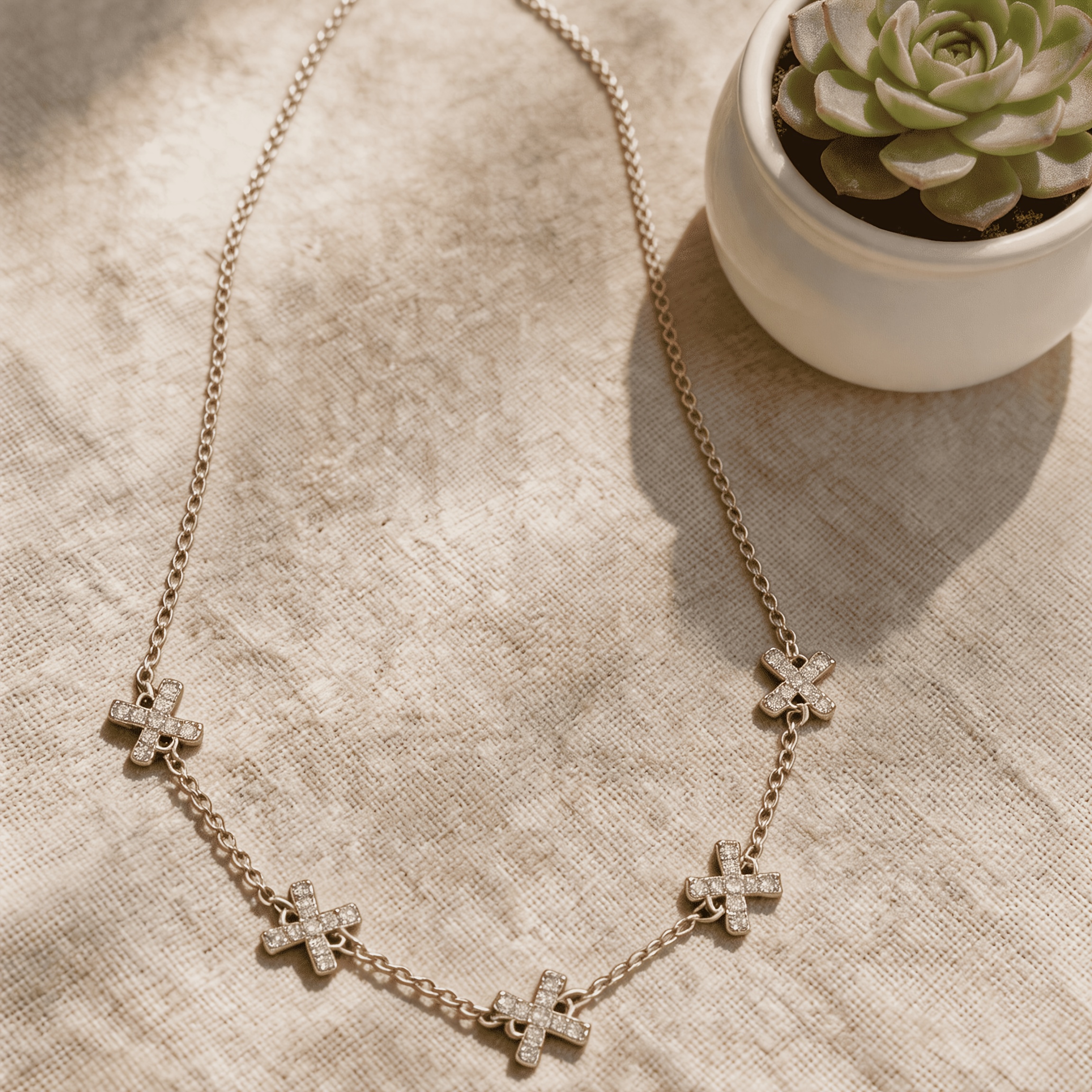 Women's Rose Plated Adjustable Cross Pave Rhinestone Choker Necklace